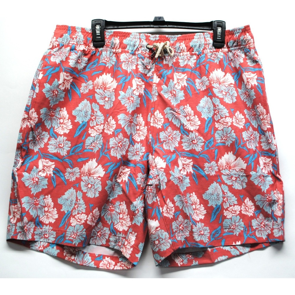 Faherty Mens Size 2XL Red Hawaiian Floral Adjustable Beacon Swim Trunks New J10